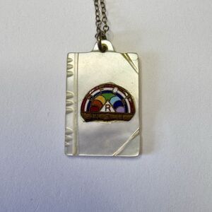 Vintage Rainbow Girls BFCL 10k Enamel Mother Of Pearl Pendant Necklace